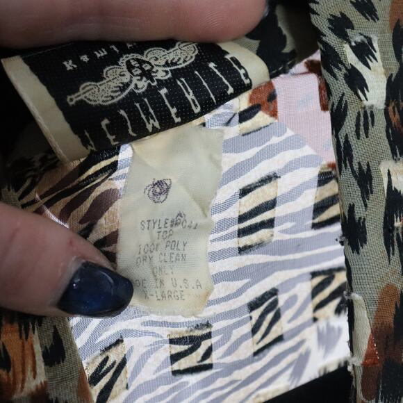 Vintage sheer Mesmerize button up animal print blouse size XL - Picture 7 of 7